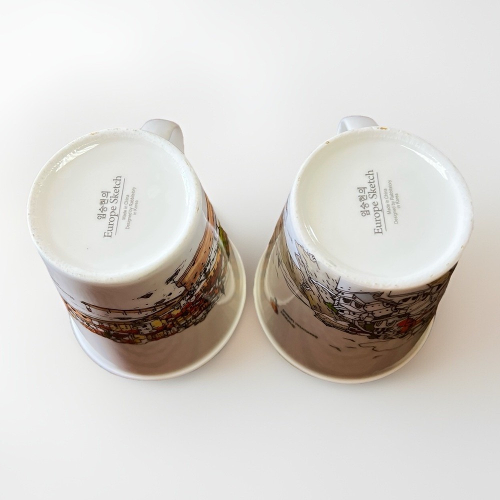 Europe Sketch Design By Rabbitstory Korea Coffee Mug Set of 2 - Picture 4 of 9